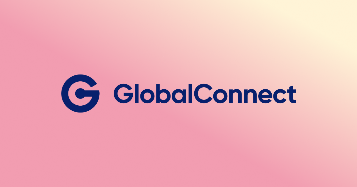 GlocalConnect lgotyp mot rosa bakgrund.